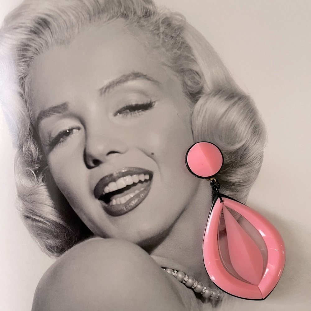 Vintage 1960s rare clip on Pink Acrylic Drop Earrings German